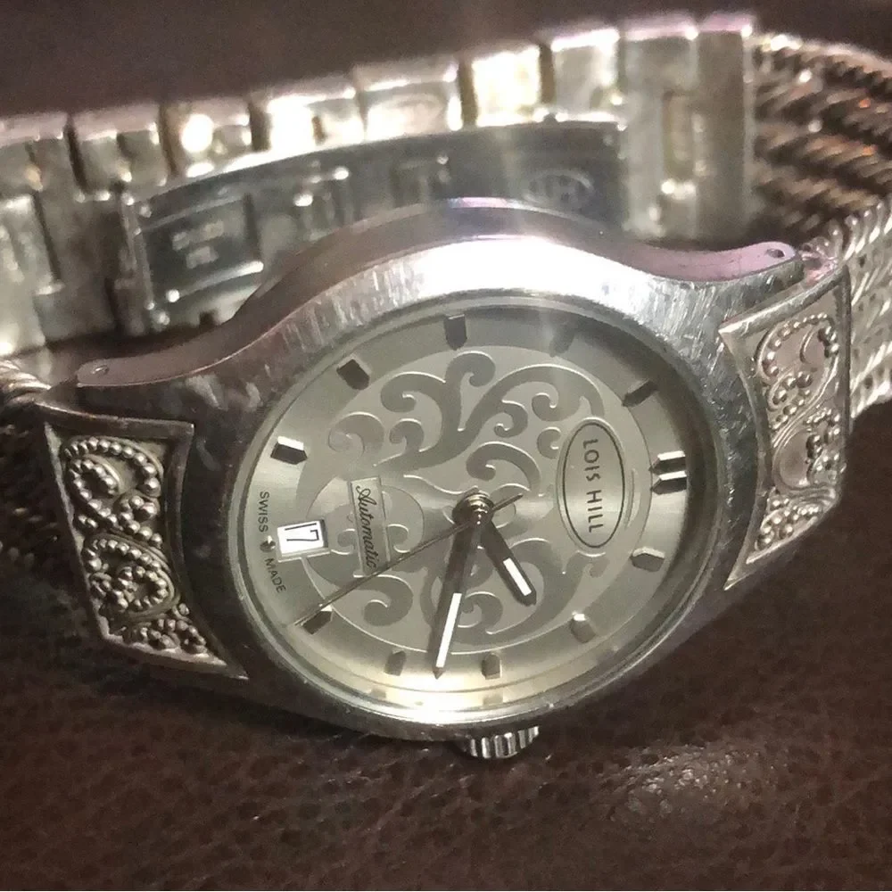 LOIS HILL Automatic Grey Round Sterling Silver Watch